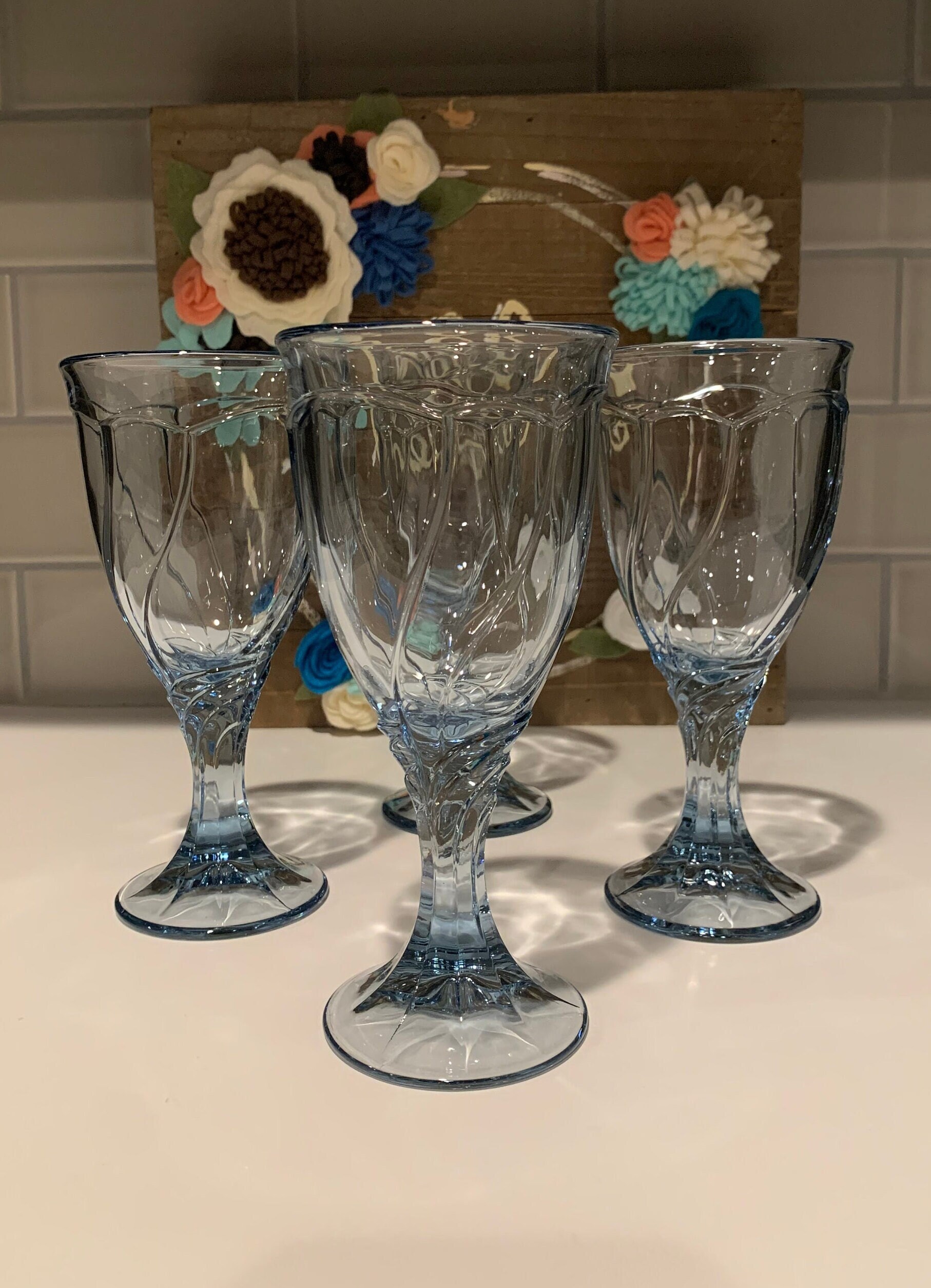 Vintage Noritake Blue Wine Glasses - Sweet Swirl Set of 4 - Etsy