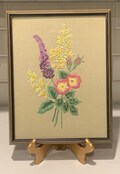 Vintage Framed Crewel Embroidery | Floral Yarn Art