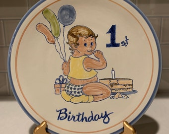 ヴィンテージ ルイビル ストーンウェア 1歳の誕生日プレート | コレクターズアイテム ベビーギフト