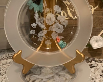 AVON Lead Crystal Hummingbird Salad Plates - Set of 4