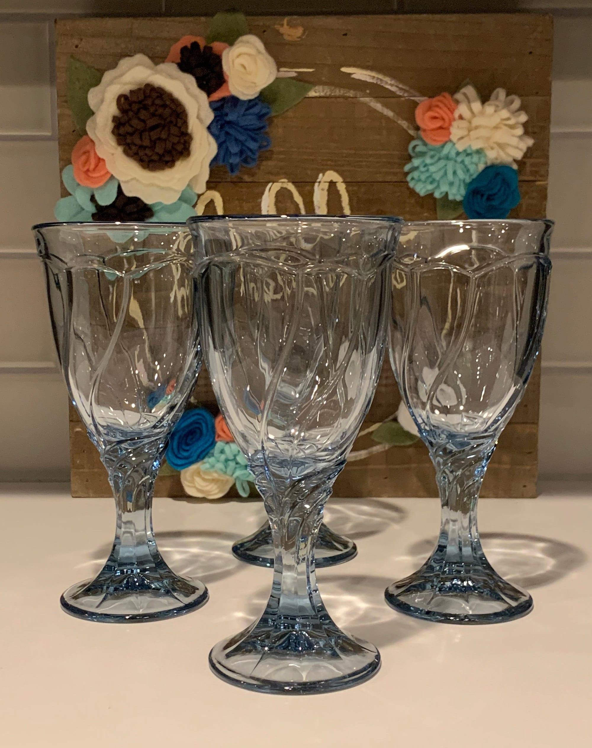 Vintage Noritake Blue Wine Glasses - Sweet Swirl Set of 4 - Etsy