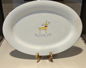 Ovale serveerschaal met rendier van Pottery Barn | Feestelijk rendierserveergerei | Kersttafeldecoratie