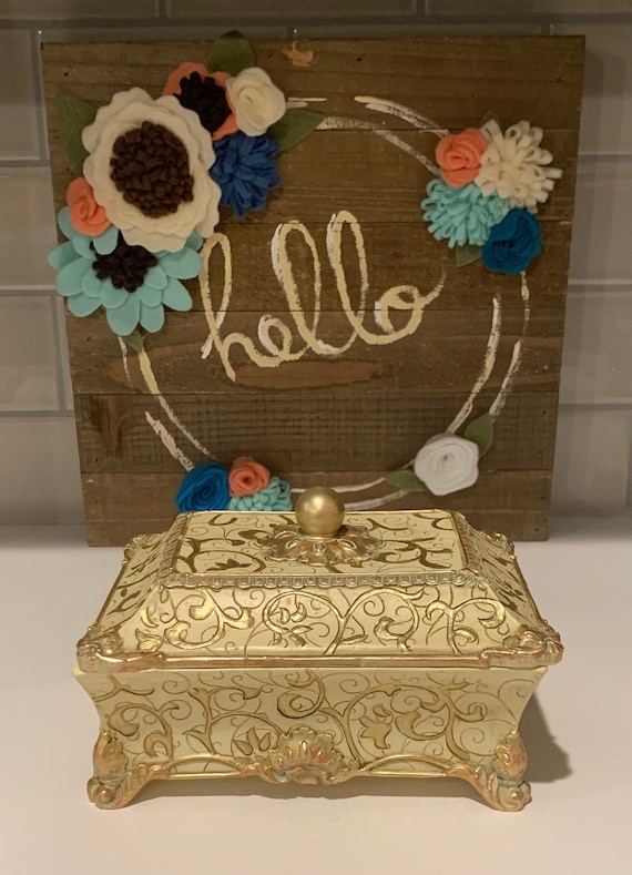 Victorian Trinket Box: Vintage Jewelry Box, Vanity Decor