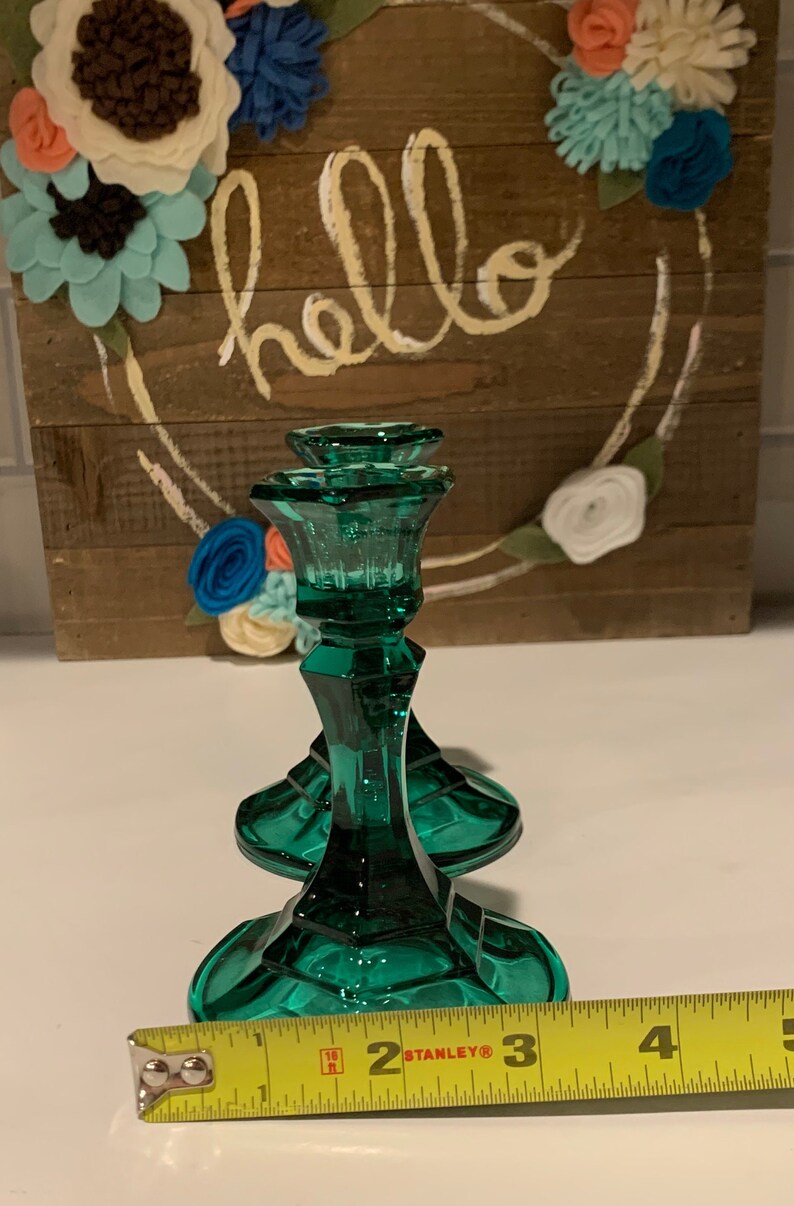 Emerald Green Glass Candle Holders Green Table Decor Etsy