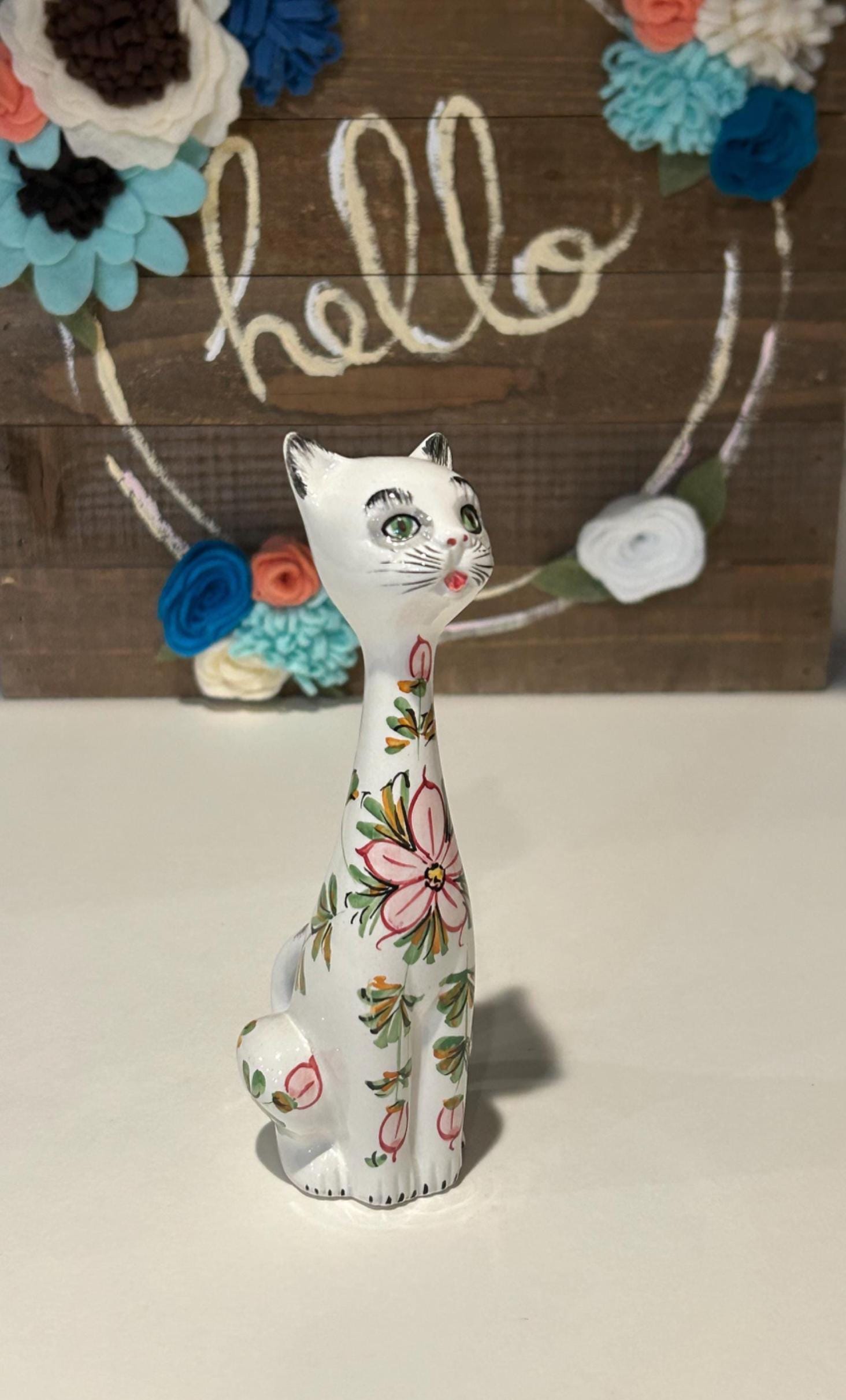 マンチョーリ イタリア陶器 猫の置物：花柄の長い首の像 - Etsy 日本