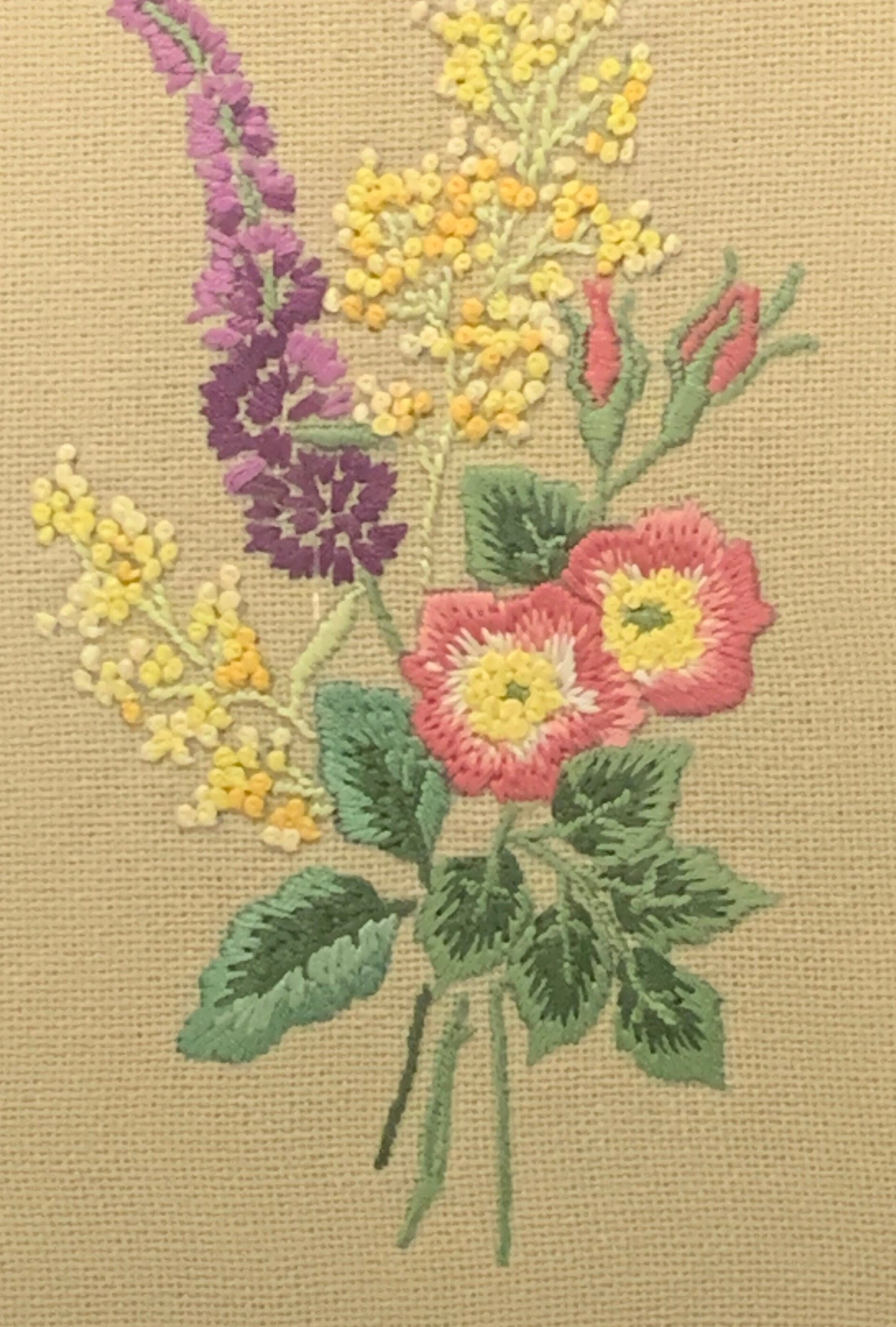 Vintage Framed Crewel Embroidery | Floral Yarn Art - Etsy