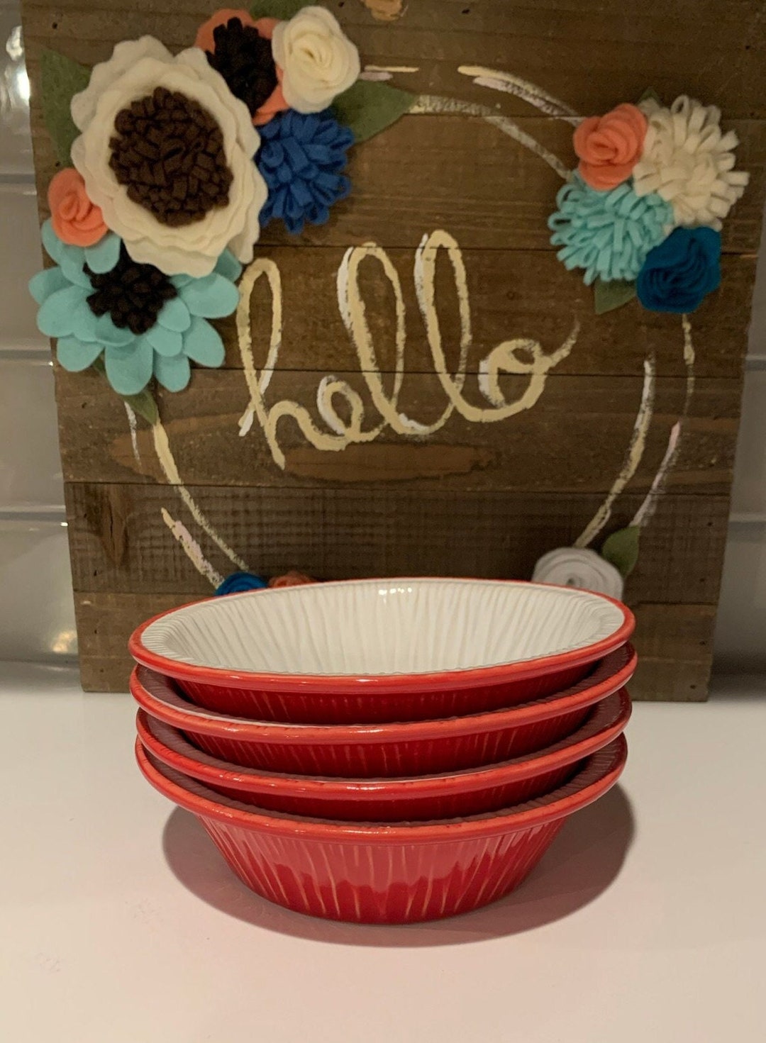 Red and White Cereal Bowls Etsy