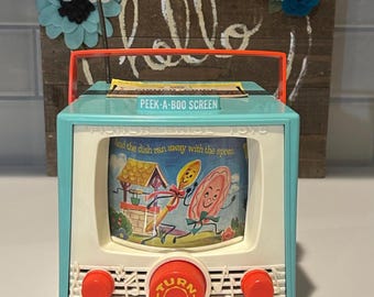 60's vintage「FISHER PRICE」ピーカブー　TV オルゴール Vintage Fisher Price Double Screen Color TV Music Box Toy Peek-a
