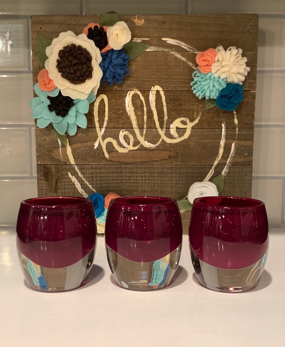 Deep Red Glass Votive Candle Holders With Clear Glass Base Ruby Red