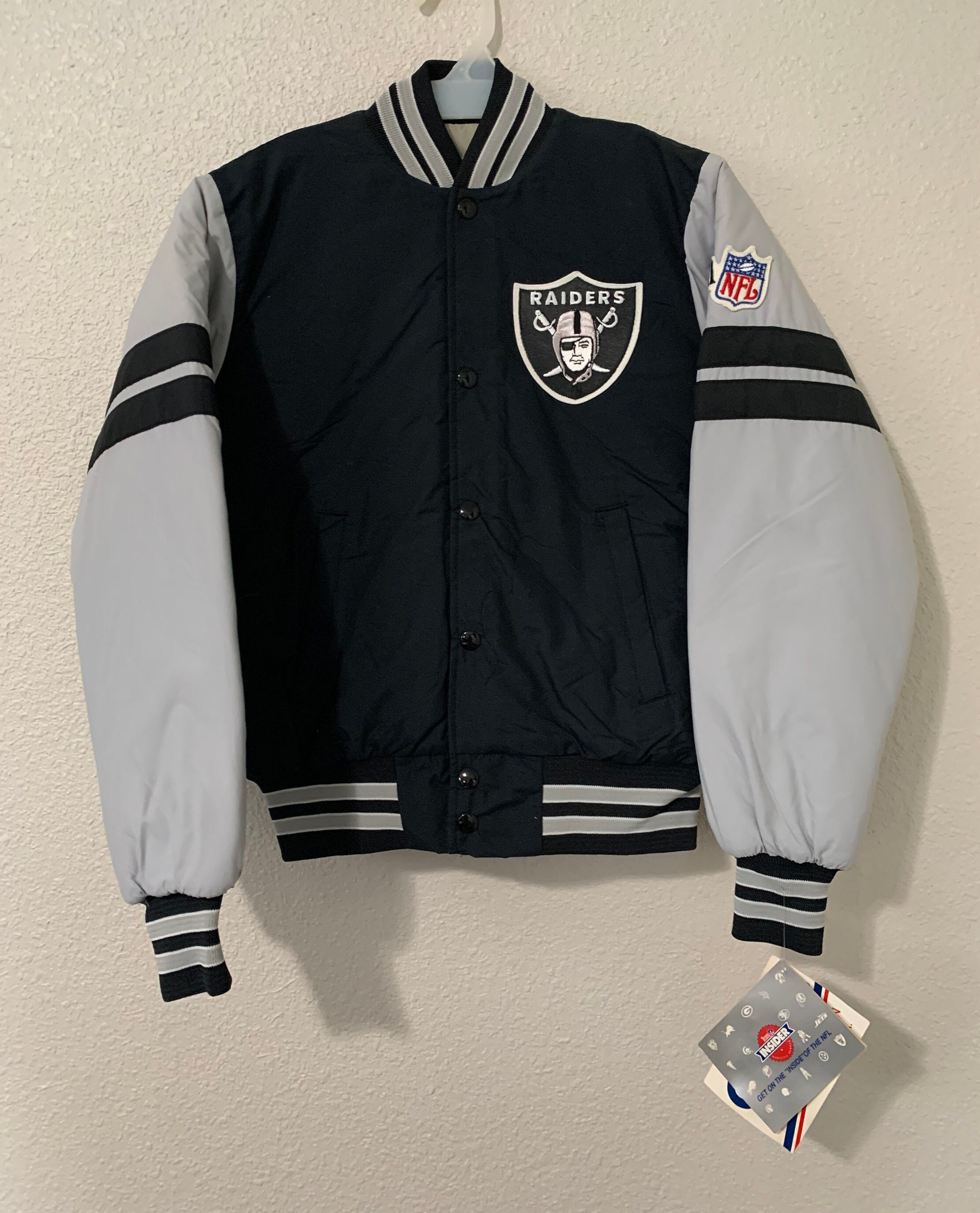 Las Vegas Raiders Starter Leader Varsity Satin Full-Snap Jacket -  Black/Silver