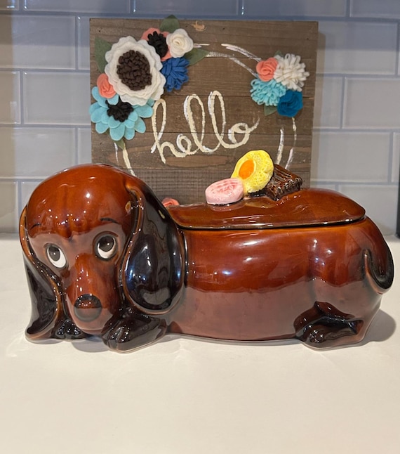 Vintage Ceramic Dachshund Cookie Jar With Floral Lid - Etsy