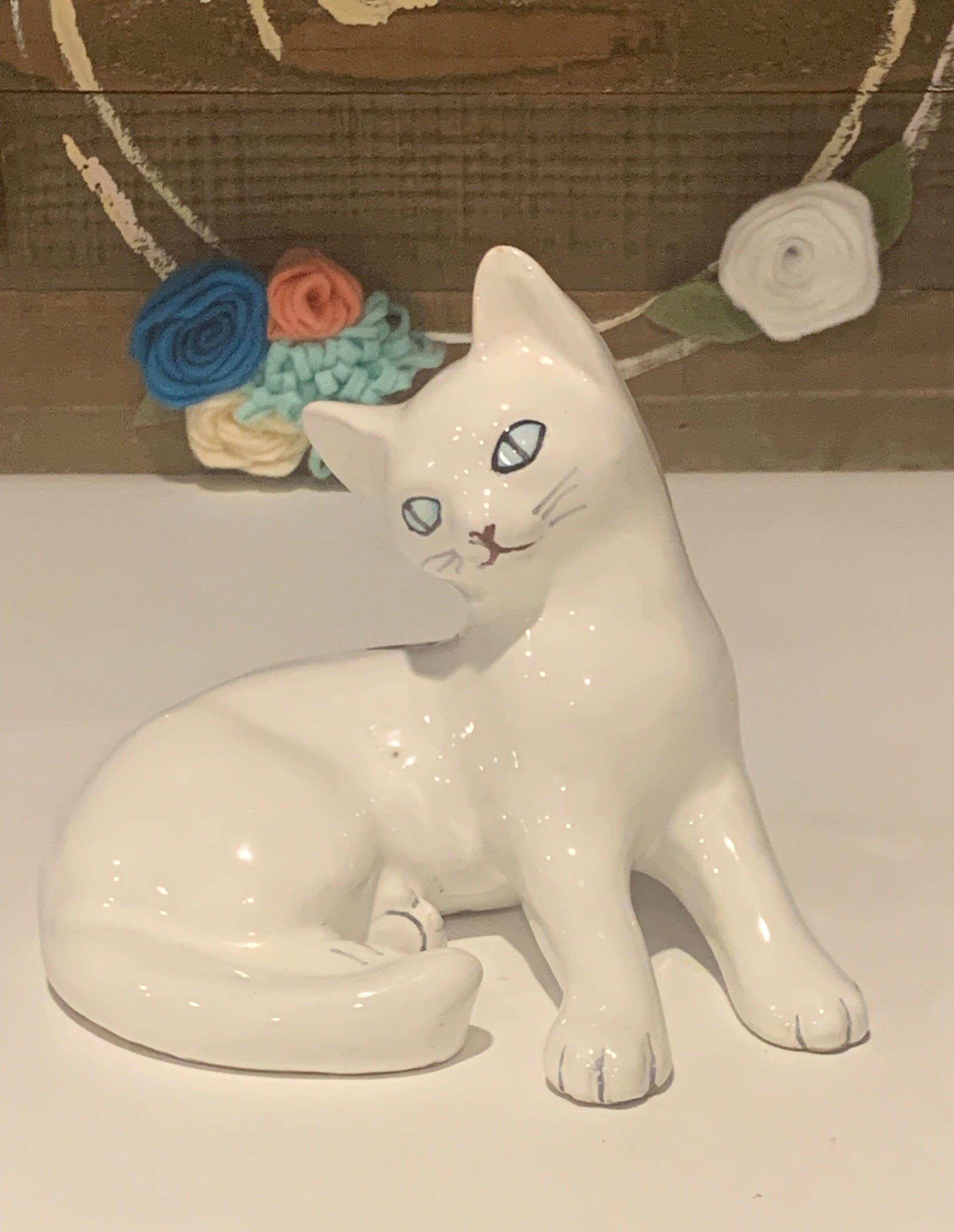 Sweet Cat Pottery Figurine | Cat Lover Gift | Cat Mantle Decor