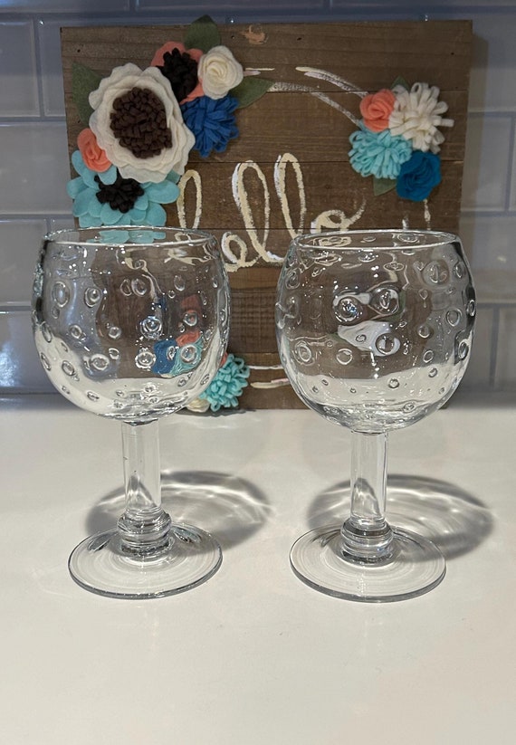 Crate & Barrel Blown Glass Water Goblets: Air Bubble Design, Set of 3 - Etsy