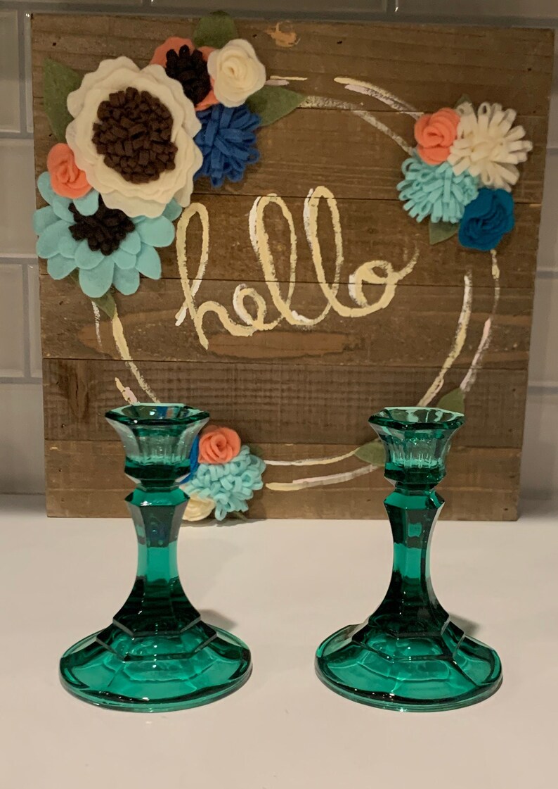 Emerald Green Glass Candle Holders Green Table Decor Etsy