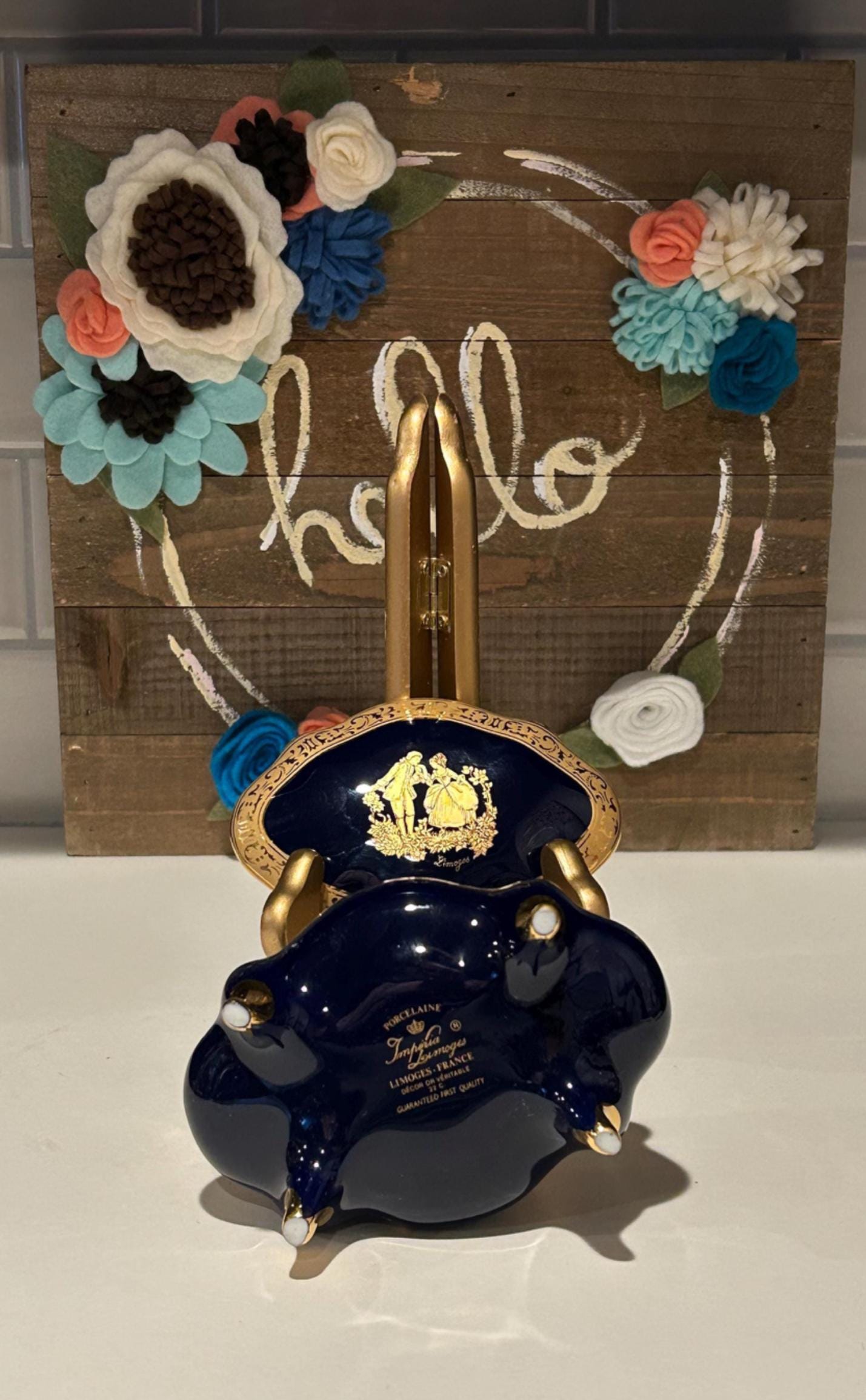 リモージュ・フランス コバルト＆金箔小物入れ：ヴィンテージ 