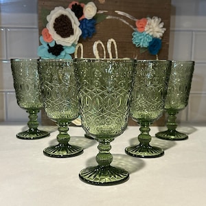 Vintage Green Glass Water Goblets | Green Glassware | Green Tablescape | Special Event Glassware
