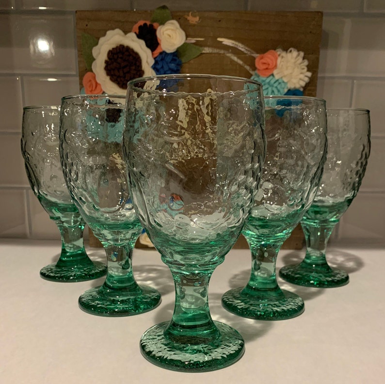 Libbey Green Glass Water Goblets Libbey Orchard Fruit Water Etsy