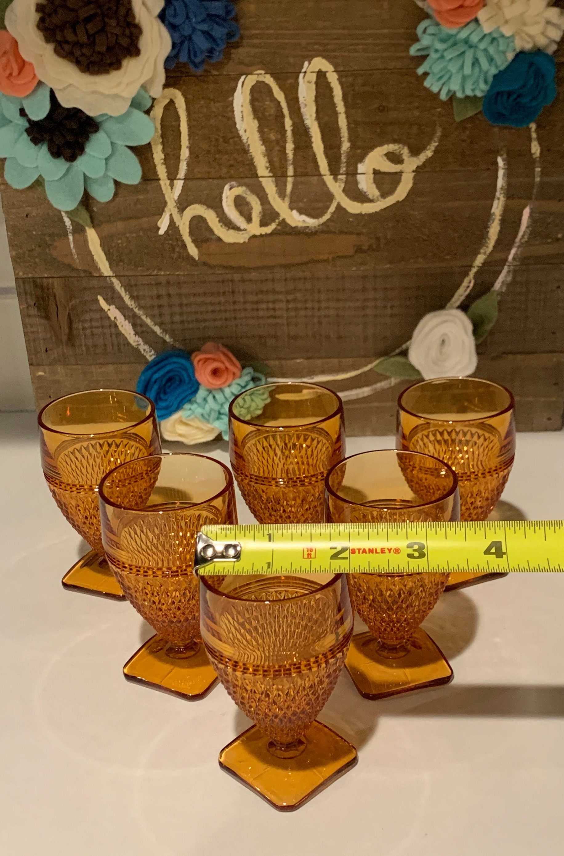 Vintage Diamond Point Sherry Glasses Amber Shot Glasses Etsy