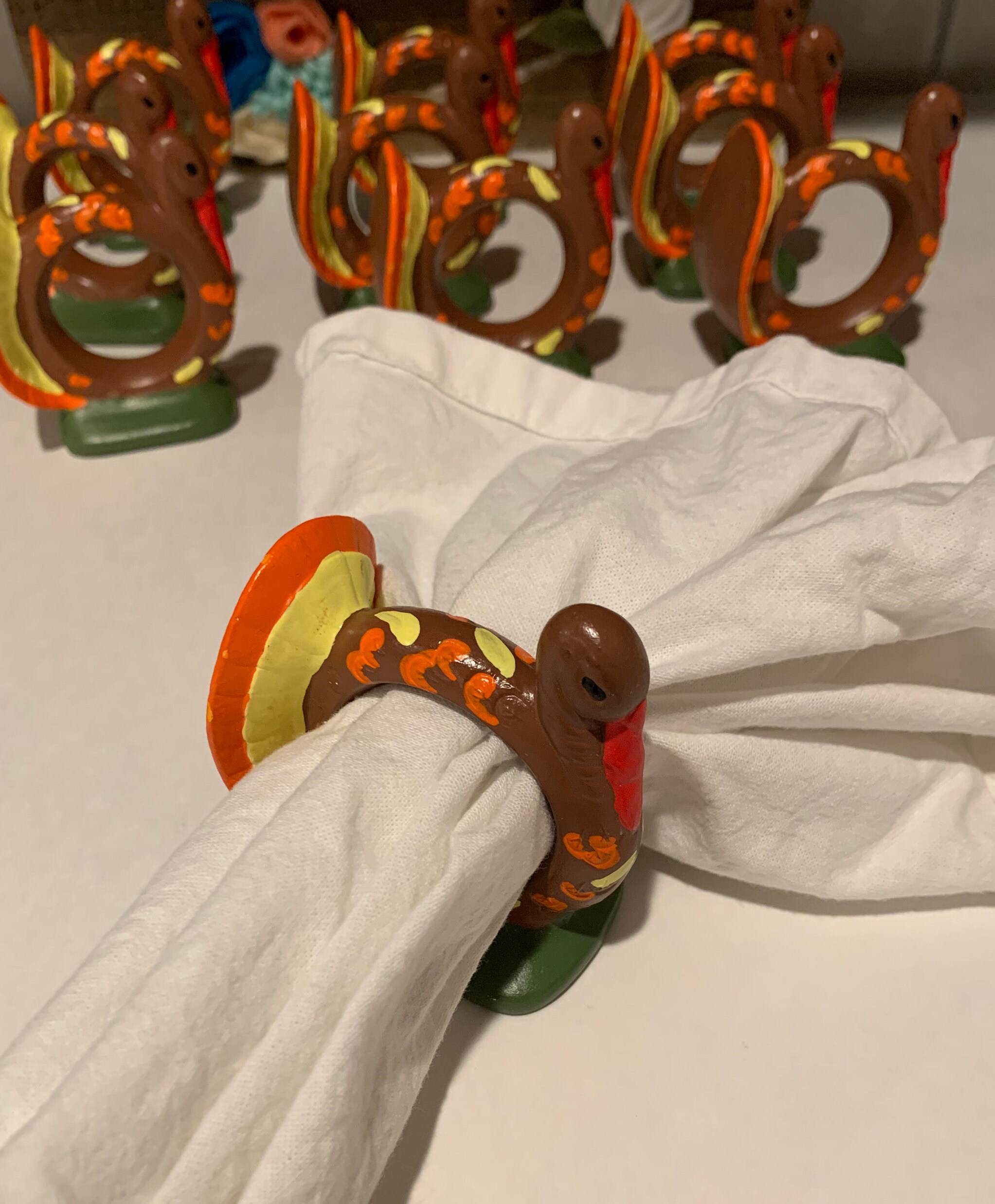 Vintage Hand Painted Ceramic Turkey Napkin Rings Turkey Etsy