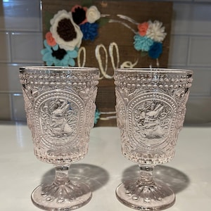 Victorian Light Pink Rabbit Footed Easter Water Goblets | Water Goblets | Pink Glassware