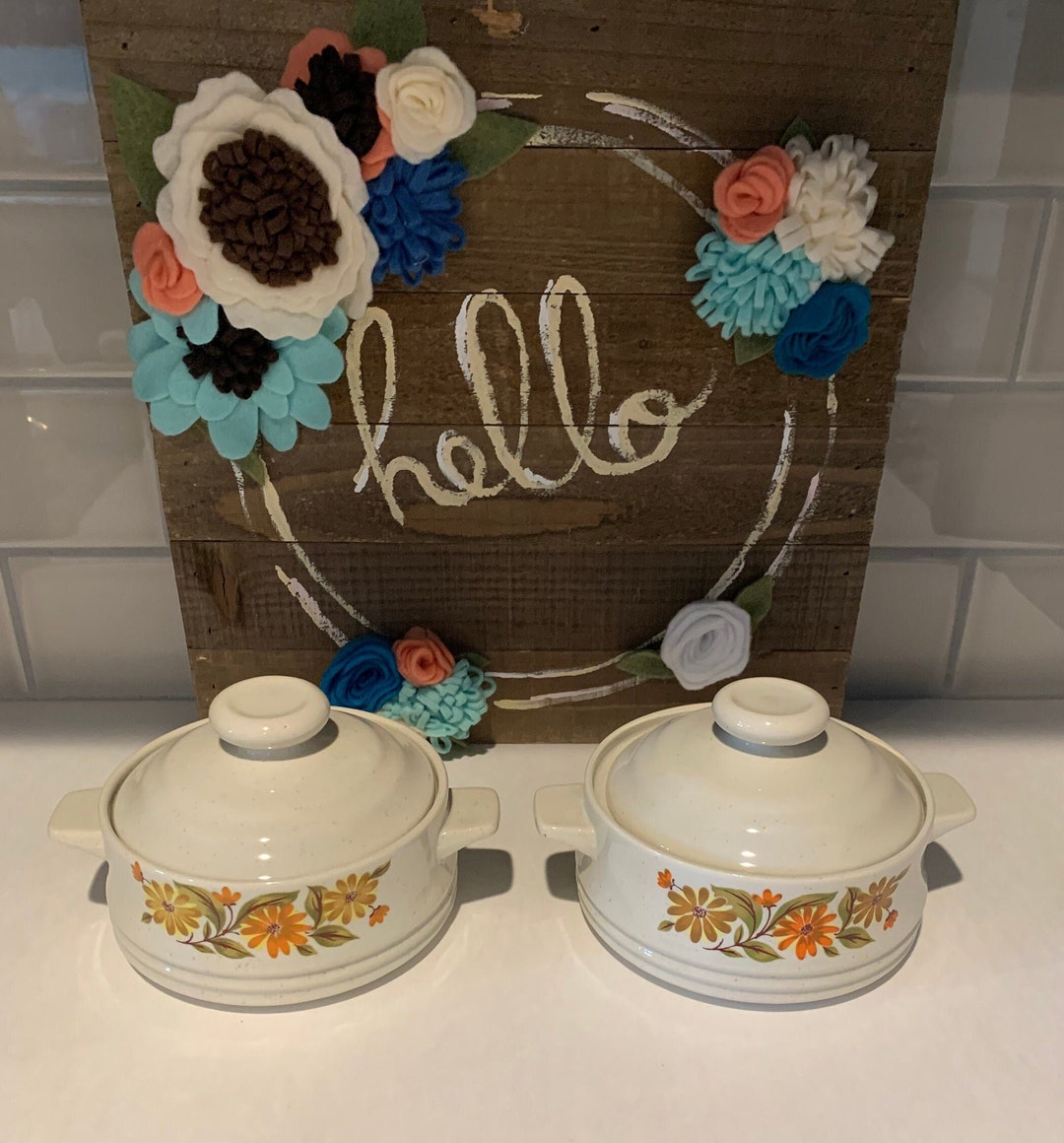 Vintage Capri Stoneware Casserole Dishes With Floral Design - Set of 2 ...