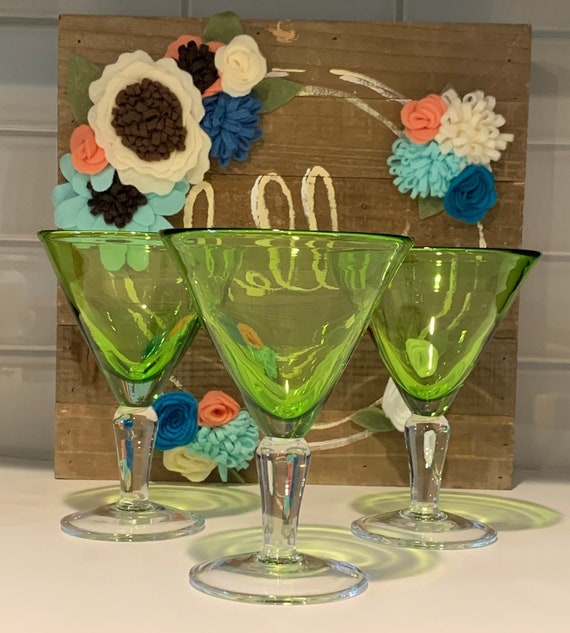 Green Martini Glasses Green Glass Martini Glasses Bar Cart Etsy