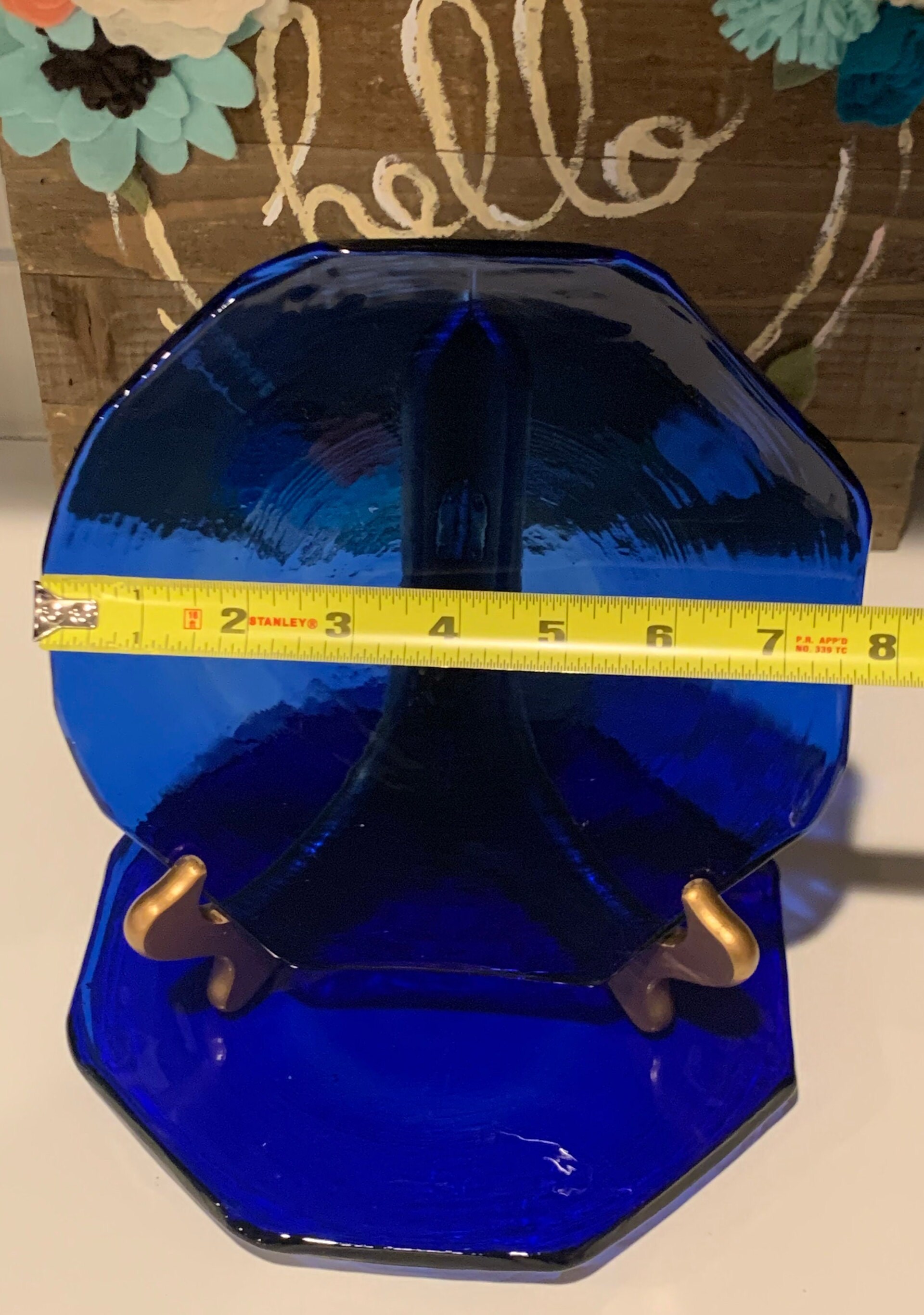 Recycled Glass Salad Plates Cobalt Blue Octagon Recycled Etsy