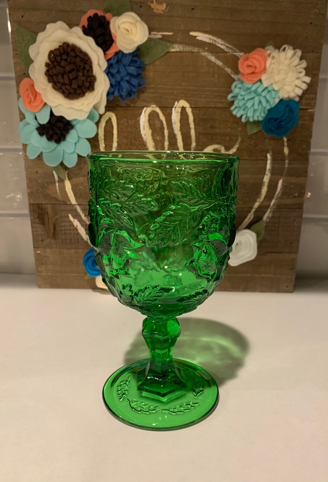 Green Madonna Inn Water Goblet Wild Rose Pattern by Fenton | Etsy