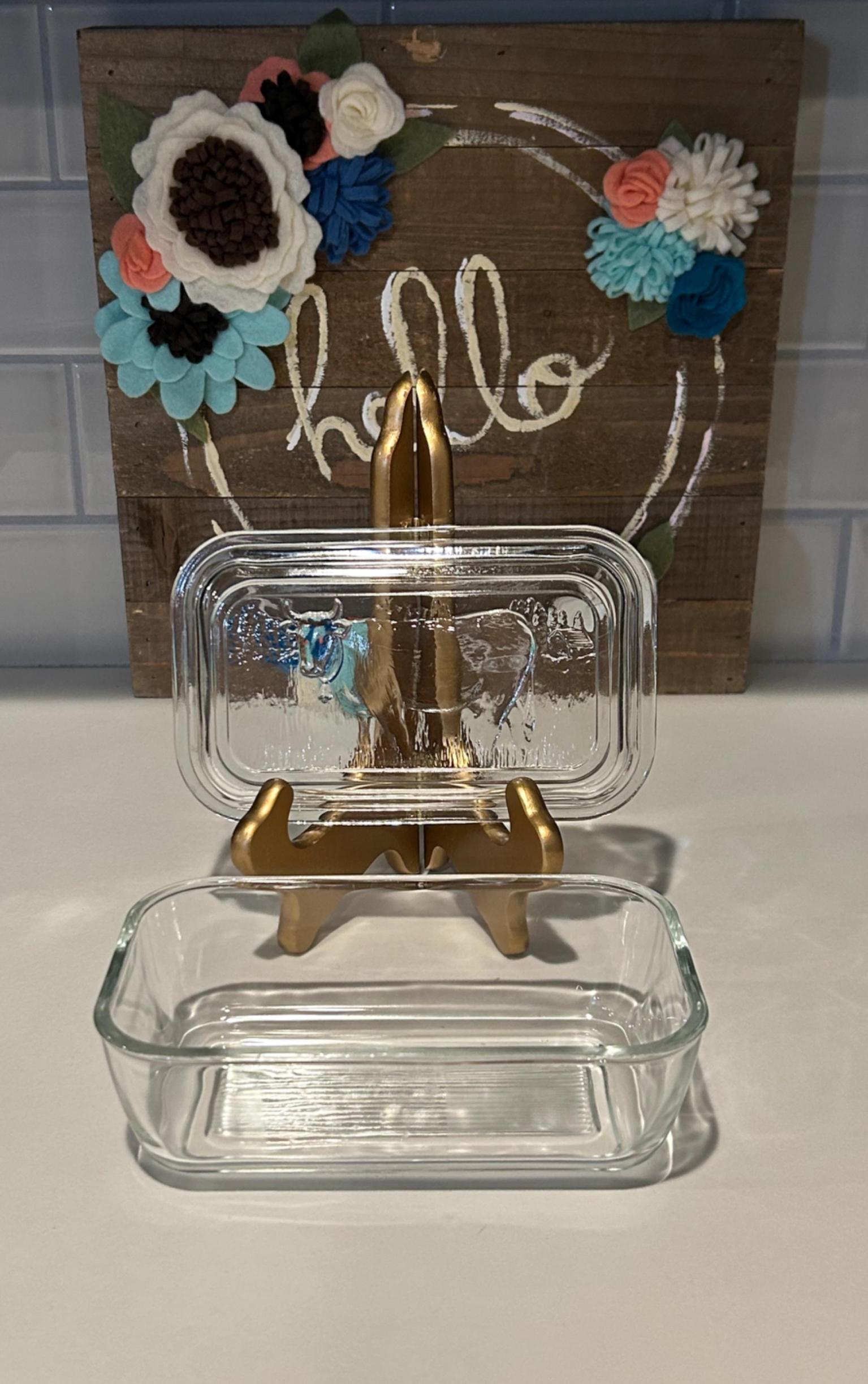 Beurrier verre decor vache sur couvercle