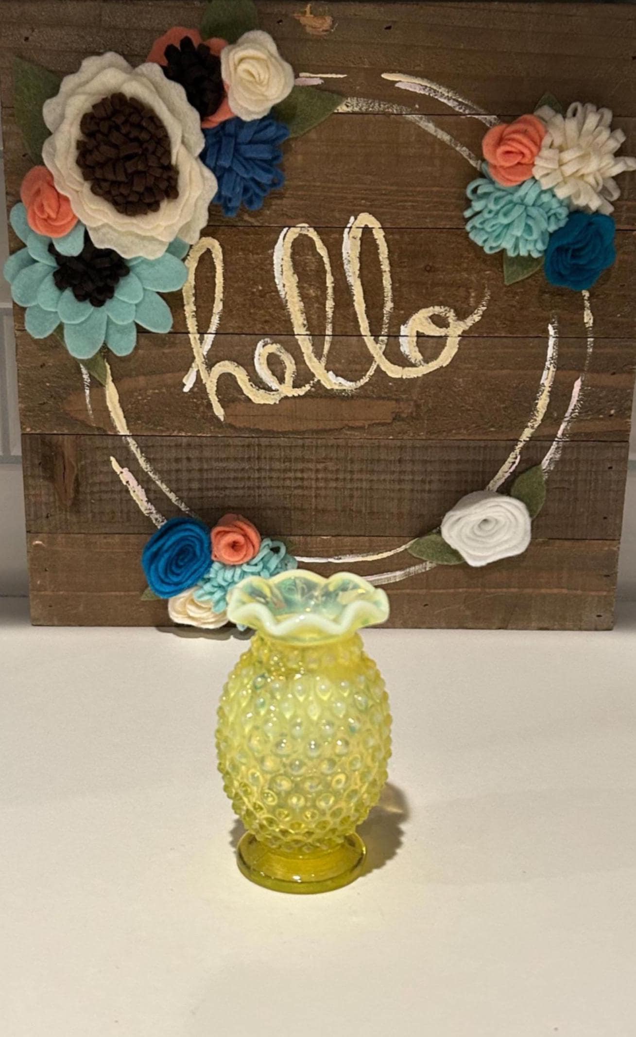 Fenton Vaseline Opalescent Hobnail Glass Bud Vase | Collectable Bud Vase | Small Bud Vase