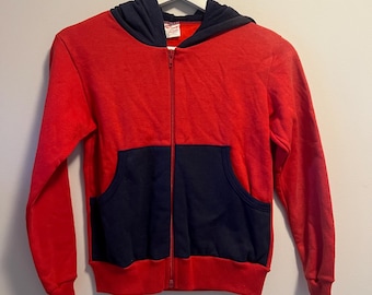 Vintage Security Red Navy Blue Kids full zip fleece hoodie Size 10 kids Jumper Sweater