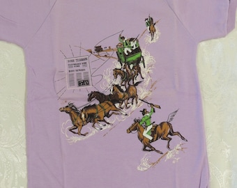 Cowboys Horses Stagecoach Western Wear, Vintage Kids Babies Children's Tshirt Top Shirt Purple Size 8, 1970's Made in Australia NEW Security