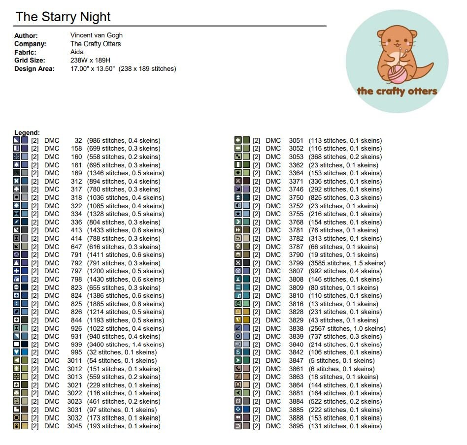 Cross-stitch Pattern PDF Format Full Coverage - the Starry Night by ...