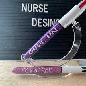 Custom Glitter Pen BIC 4-in-1 - Reusable BIC pen - Personalized Pen - Glitter Pens Personalized - Nurse Glitter Pen
