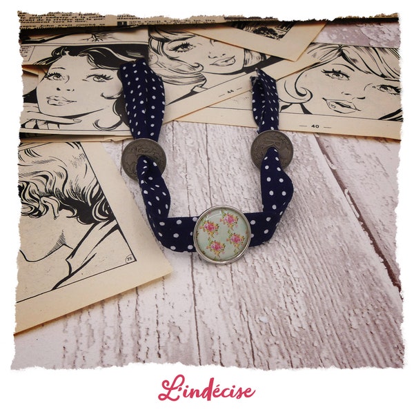 Bracelet Vintage pois bleu marine