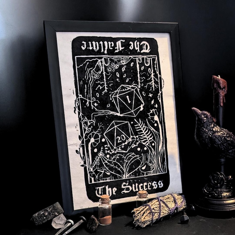 Hand-printed Dnd Tarot Card Art, Success & Failure Lino Print - Etsy