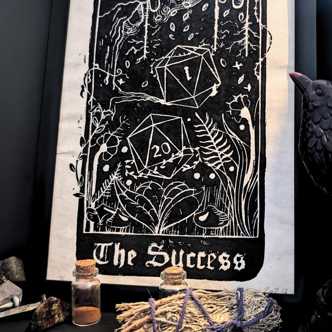 Hand-printed Dnd Tarot Card Art, Success & Failure Lino Print - Etsy
