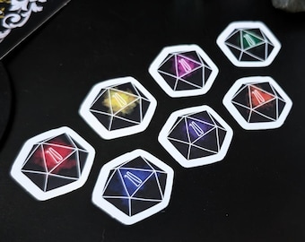 Paquete de pegatinas de dados D20 arcoíris - Artículos de papelería de Calabozos y Dragones