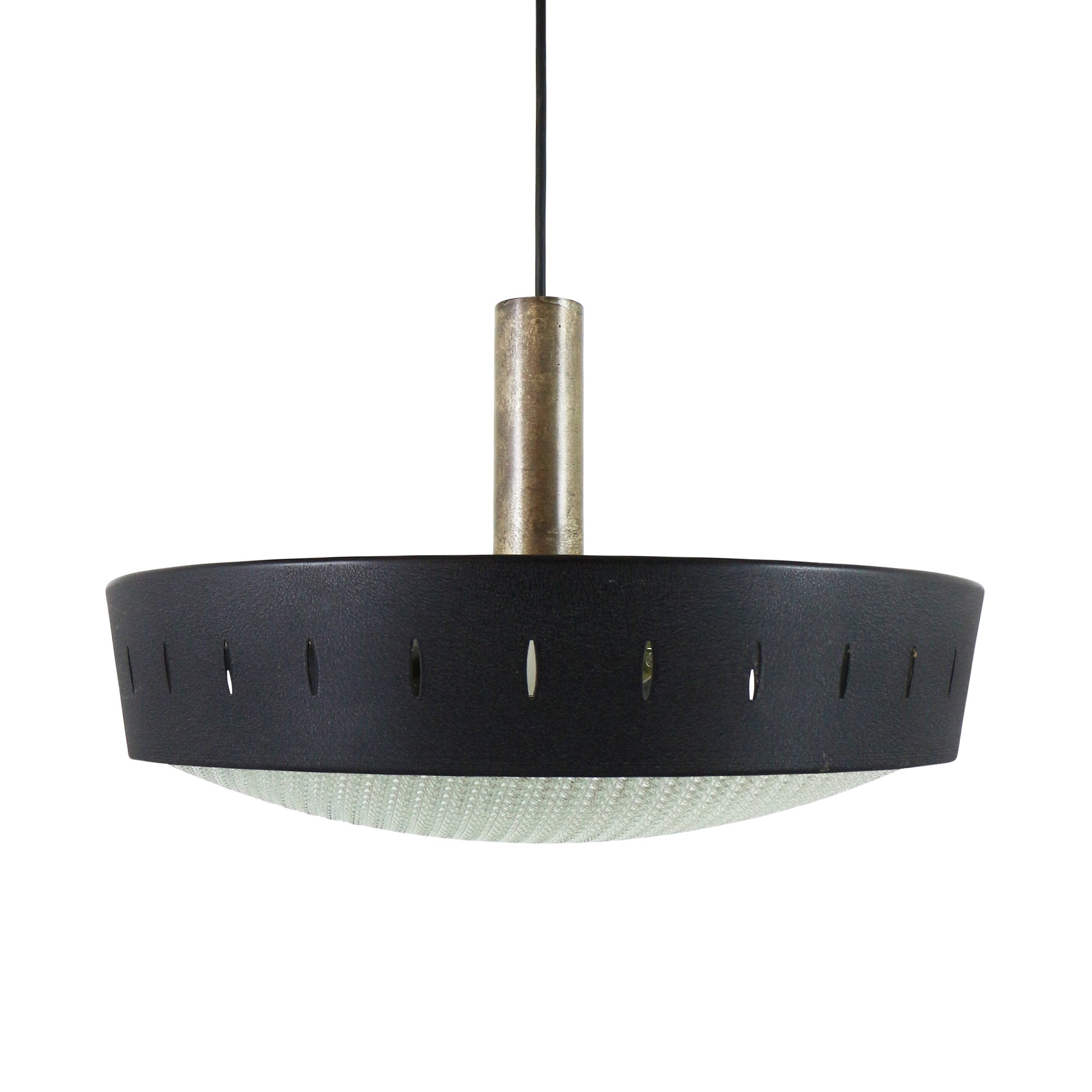 Atomic Pendant Light With Glass Diffuser 1960s Black Metal Etsy