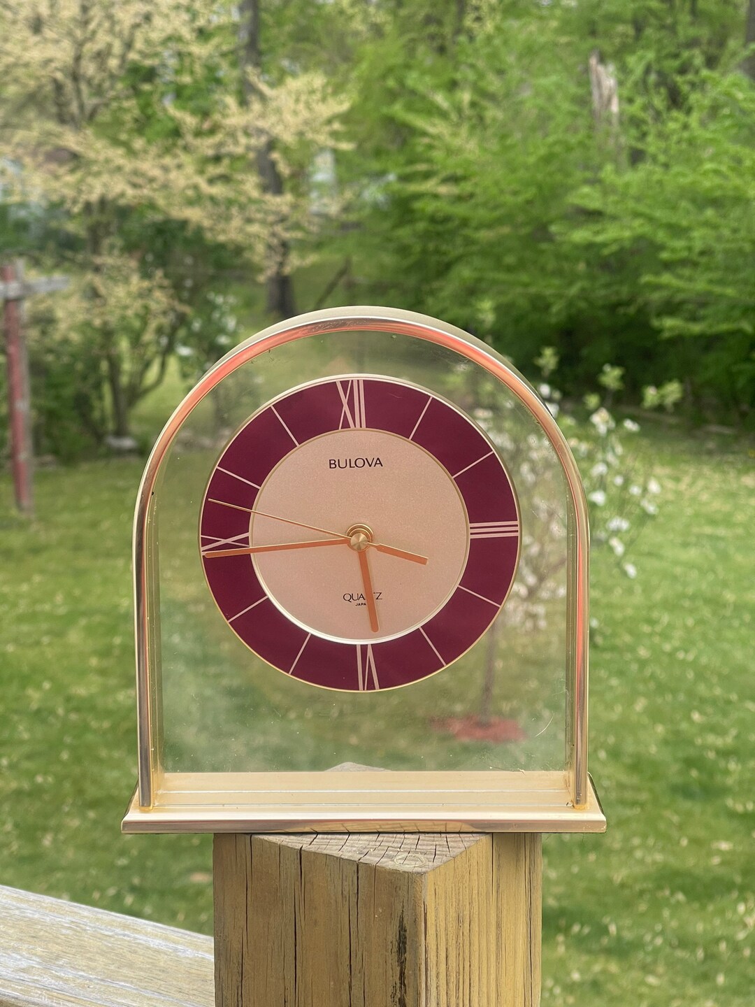 Vintage Bulova Desk or Table Brass Quartz Clock Made in Etsy