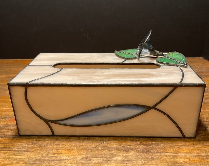 Leaded Stained Glass Tissue Box Holder With Blown Glass Flower Etsy