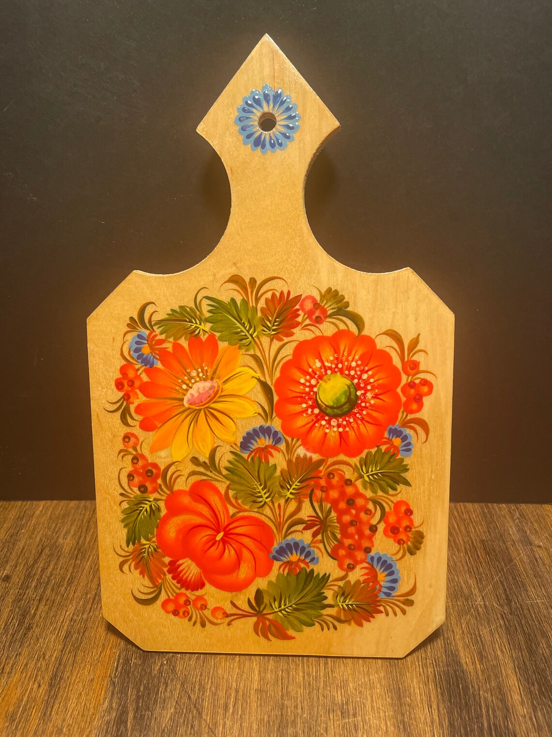 Vintage Cutting Board Hand Painted flowers 12by 7 Etsy
