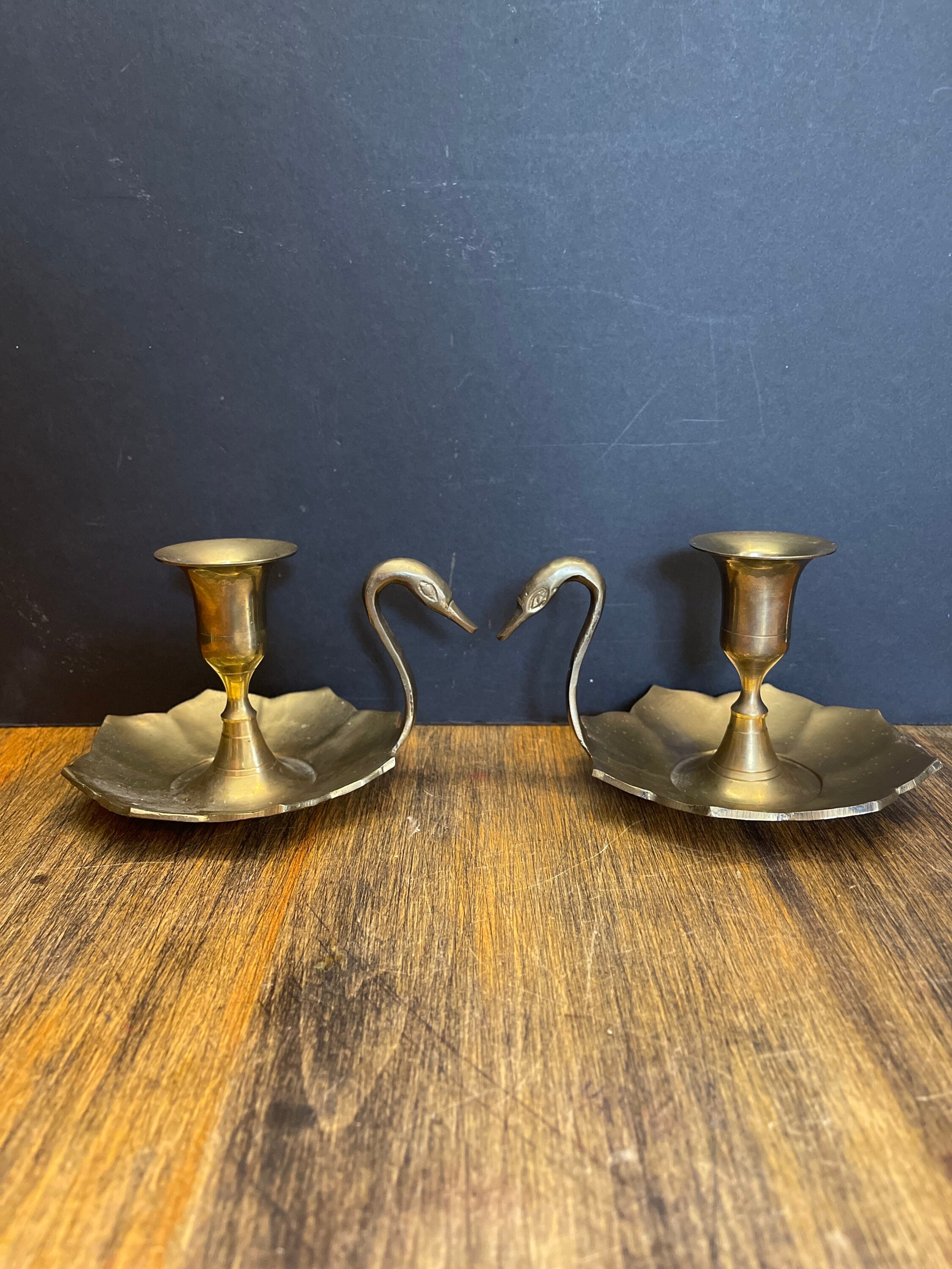 Vintage Brass Swan Candle Holders Set of 2 Etsy