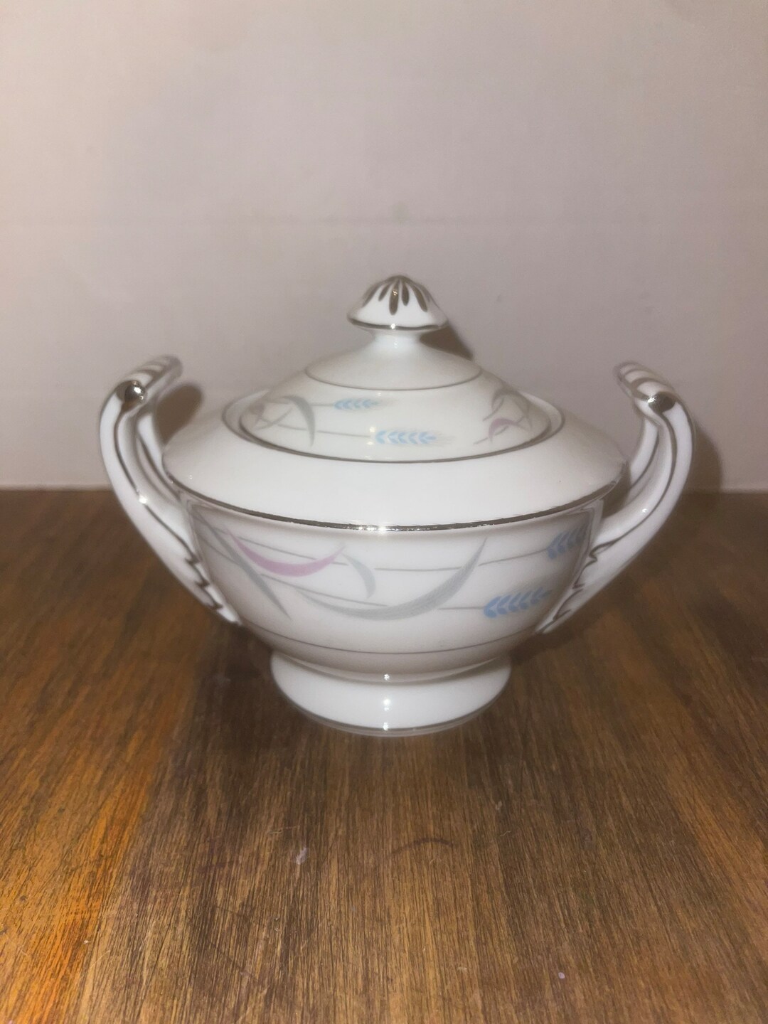 Vintage 1950s Valmont China Sugar Bowl Royal Wheat Pattern Excellent
