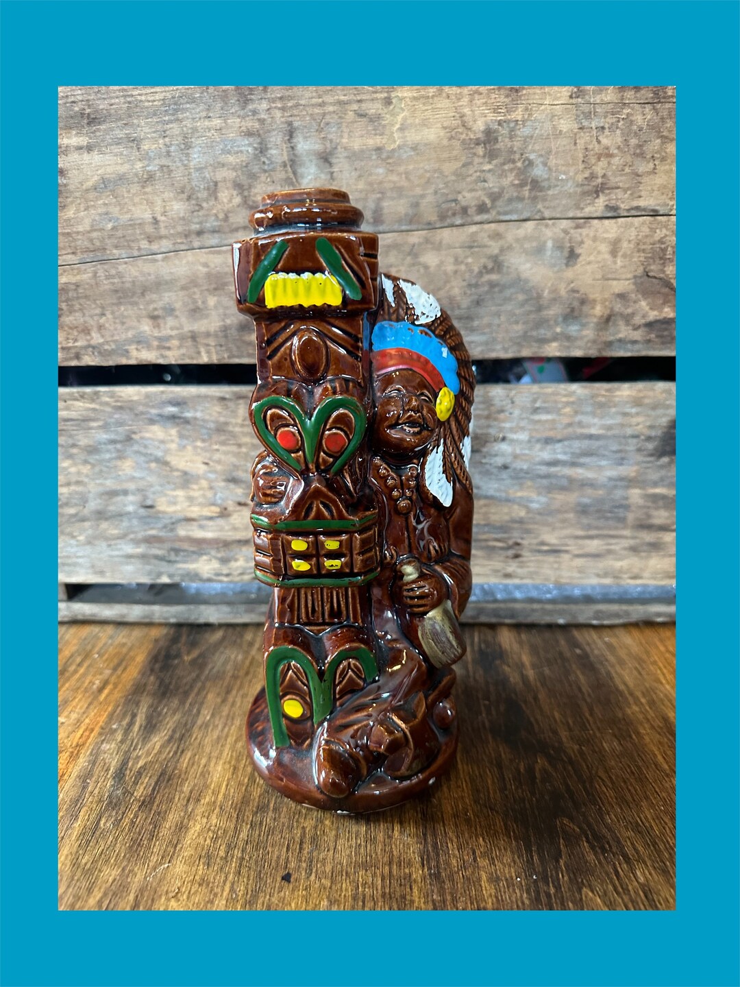 Vintage Liquor Bottle Brown Native American W/ Totem Pole 8.5 Etsy