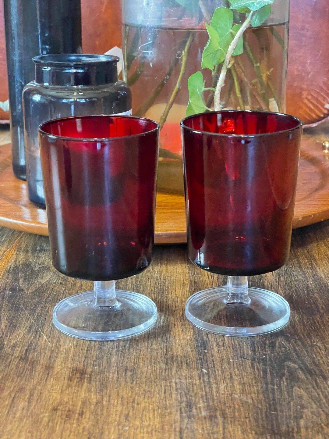Vintage Ruby Red Wine Glasses by Cristal Darqu Arcoroc Set of 2 Etsy