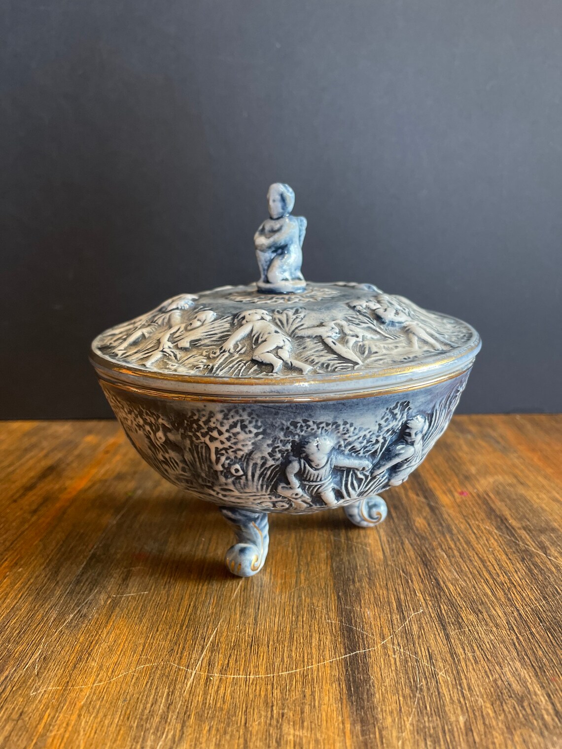 Capodimonte R Porcelain Candy Dish Italy Blue & Gold Etsy