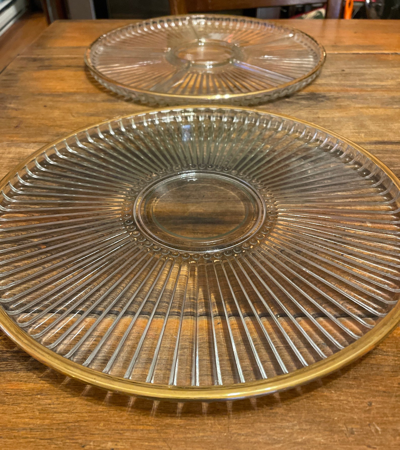 Vintage Gold Rimmed Glass Platters 15 Serving Trays Etsy