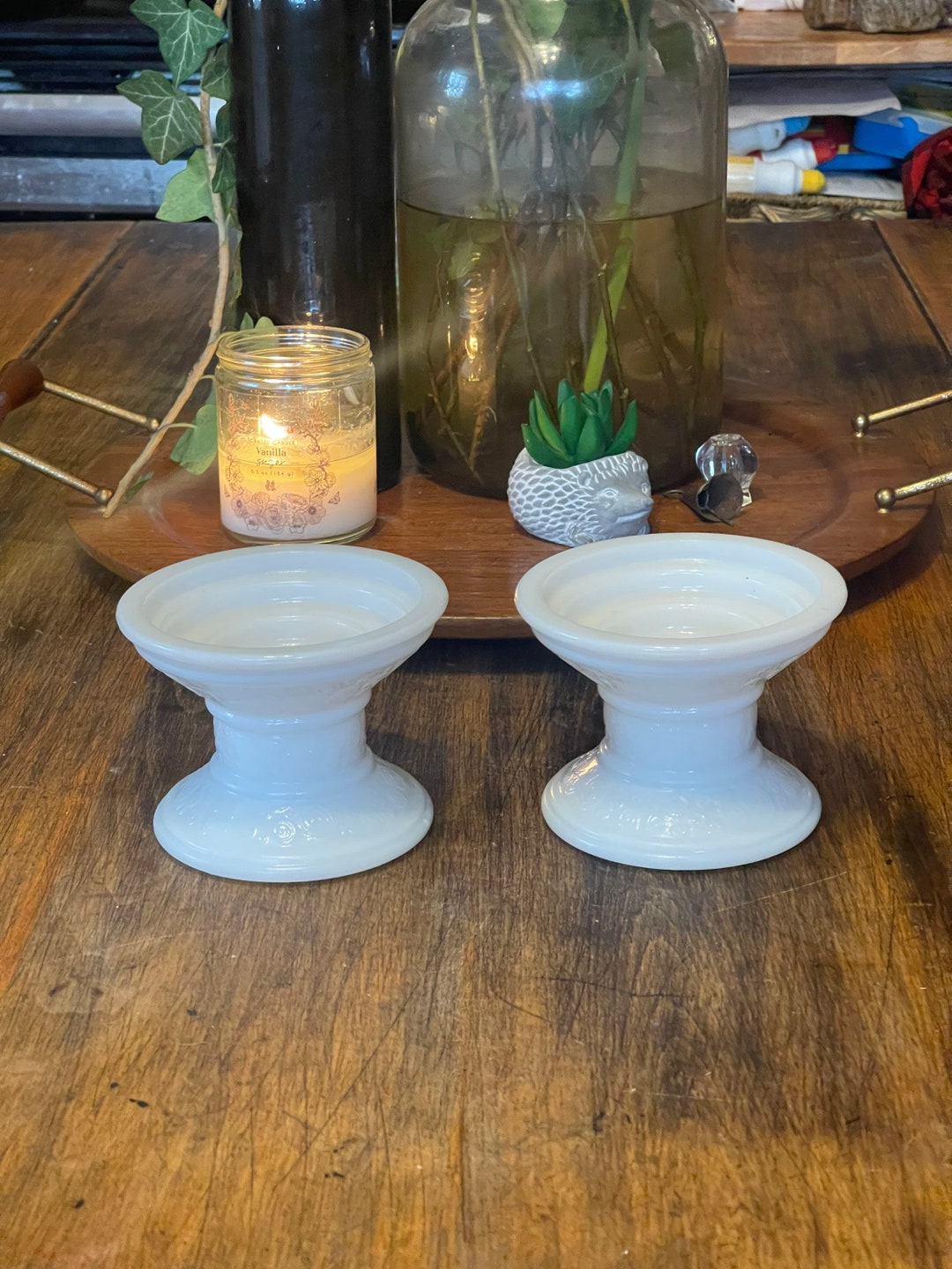 Vintage Milk Glass Candle Holder With Swirl Pattern Set of 2 Etsy