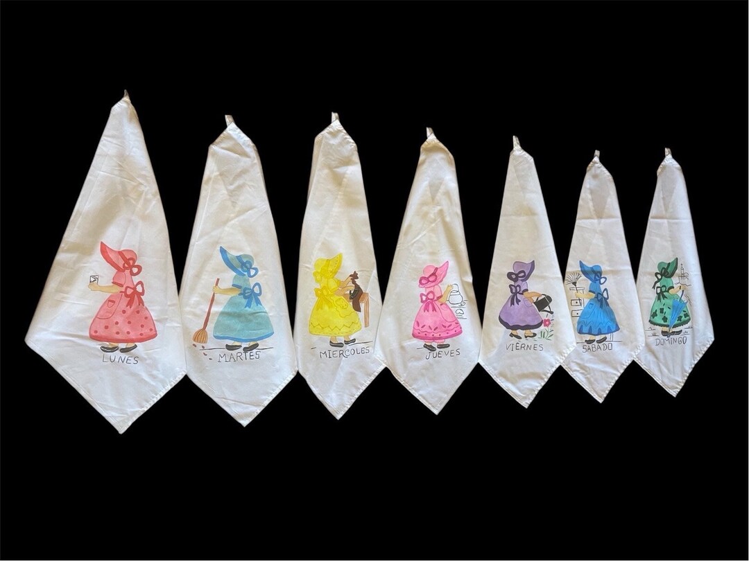 Vintage Spanish Days of the Week Cloth Napkins Hand Painted Etsy